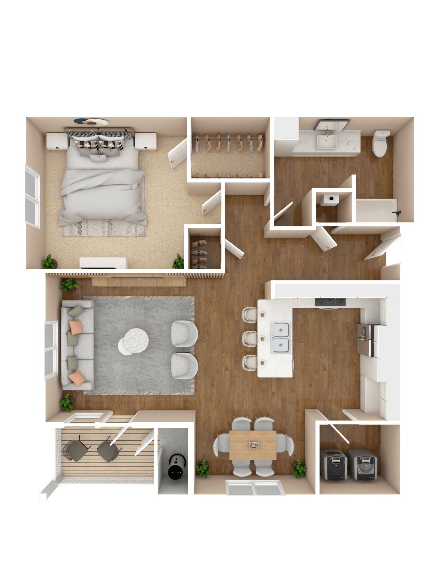 Floor plan for 1 bed, 1 bath, 950 sqft